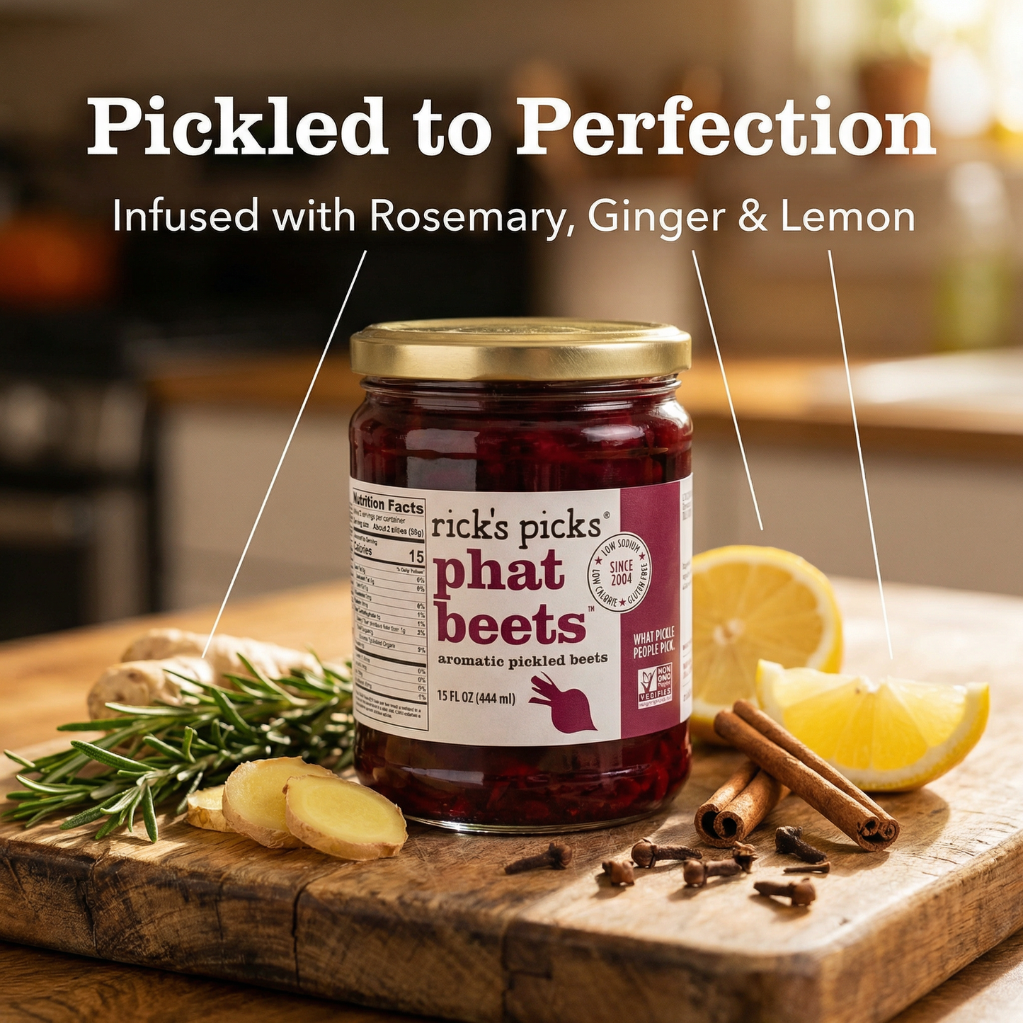 Phat Beets™ — Pickled Ruby Red Beets with Peppercorns & Bay Leaf, 15 oz
