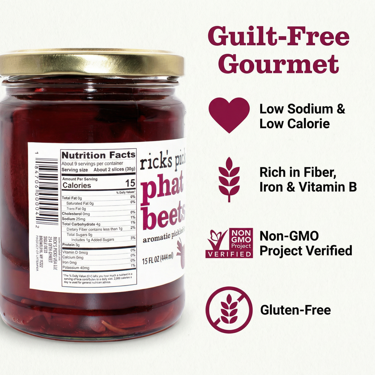 Phat Beets™ — Pickled Ruby Red Beets with Peppercorns & Bay Leaf, 15 oz