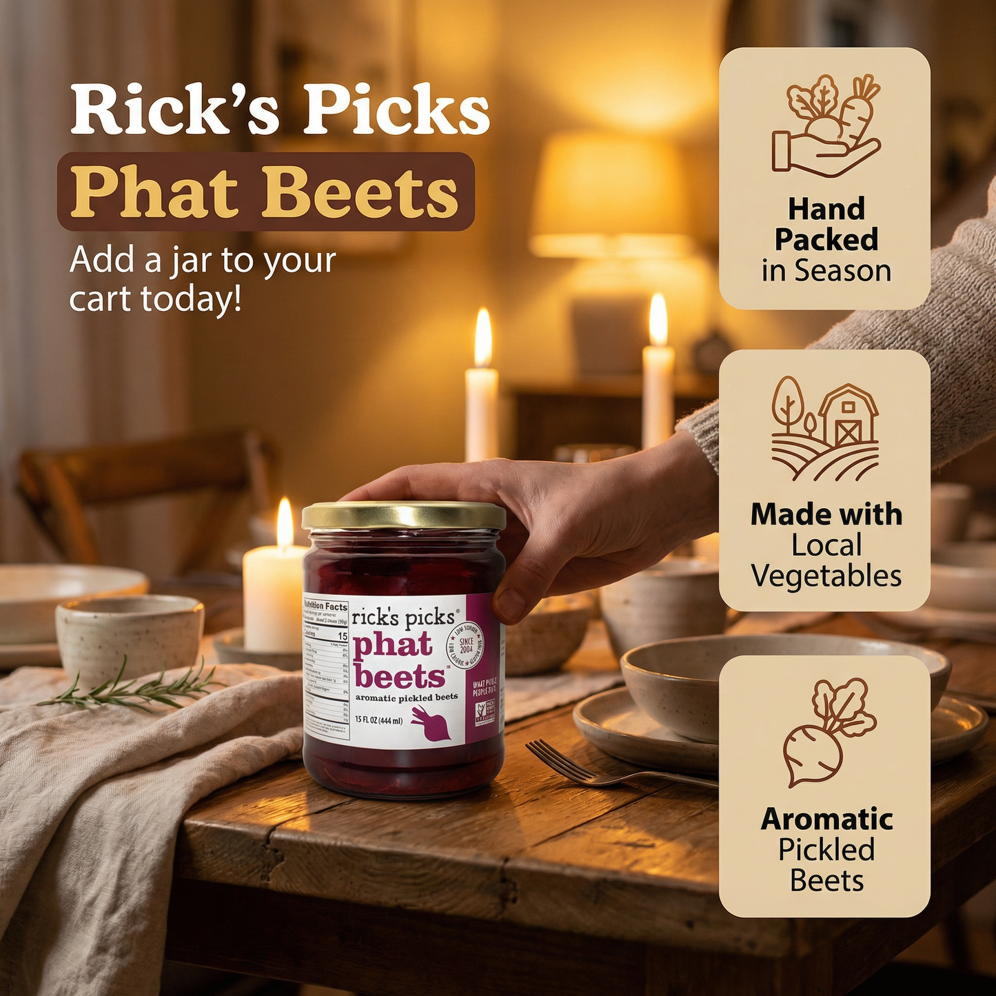 Phat Beets™ — Pickled Ruby Red Beets with Peppercorns & Bay Leaf, 15 oz